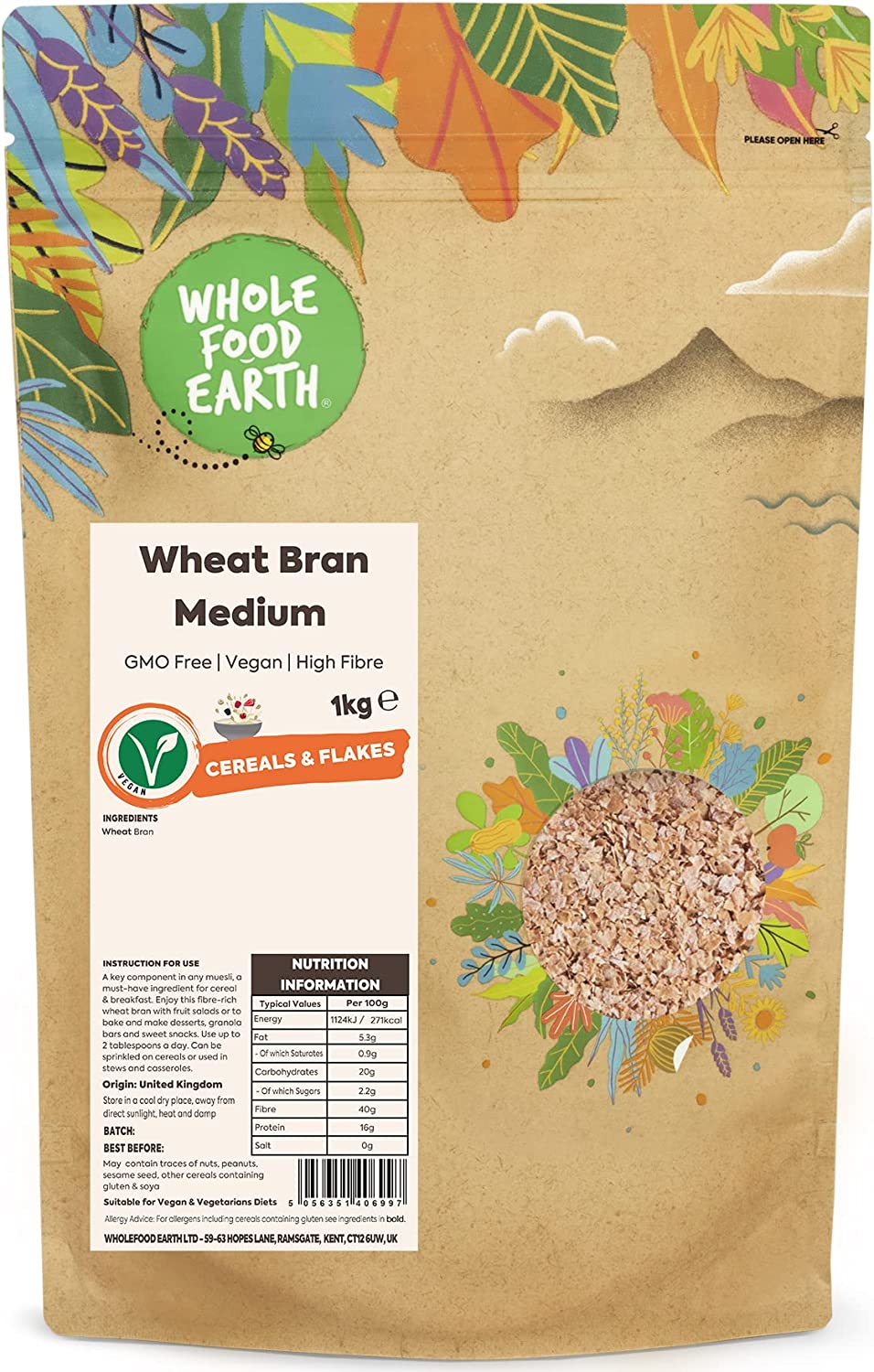 Wholefood Earth Wheat Bran Medium 1kg RRP £6.93 CLEARANCE XL £3.99